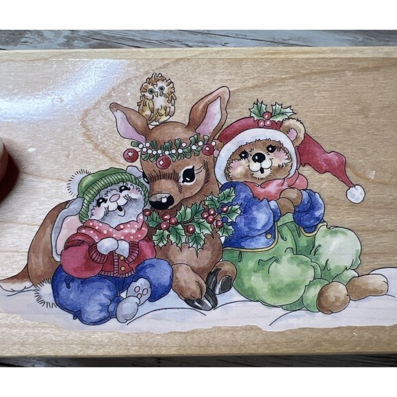 Lot of 2 Stamps Happen "Clover Hill"  (1990's) Wood Rubber Stamp VTG Bears/Bunny - Picture 3 of 10